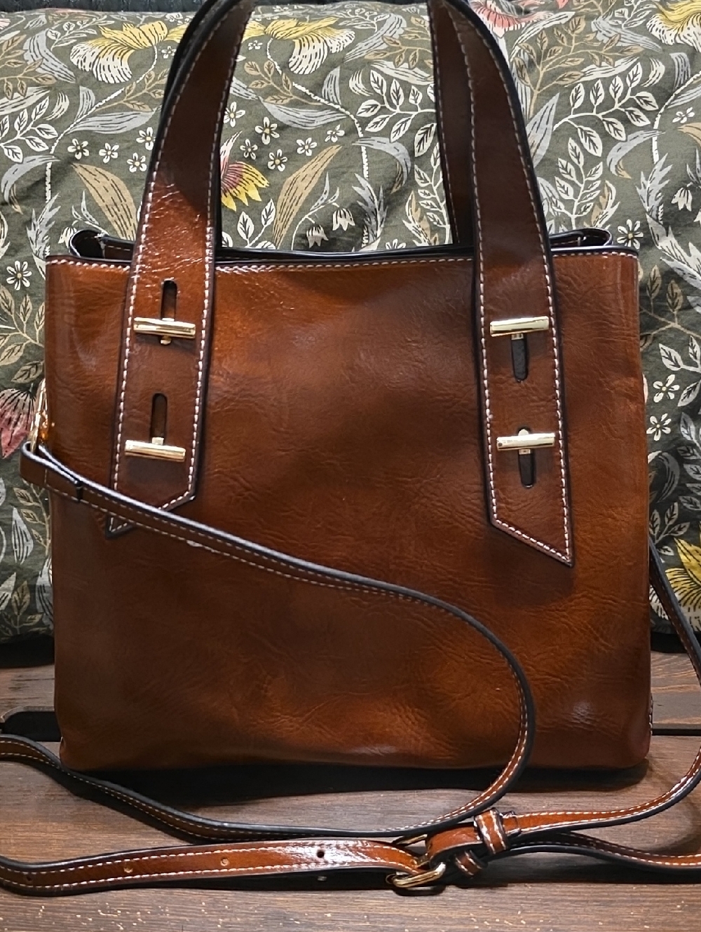 cleo Brown Shoulder Tote with Gold-Tone Accents